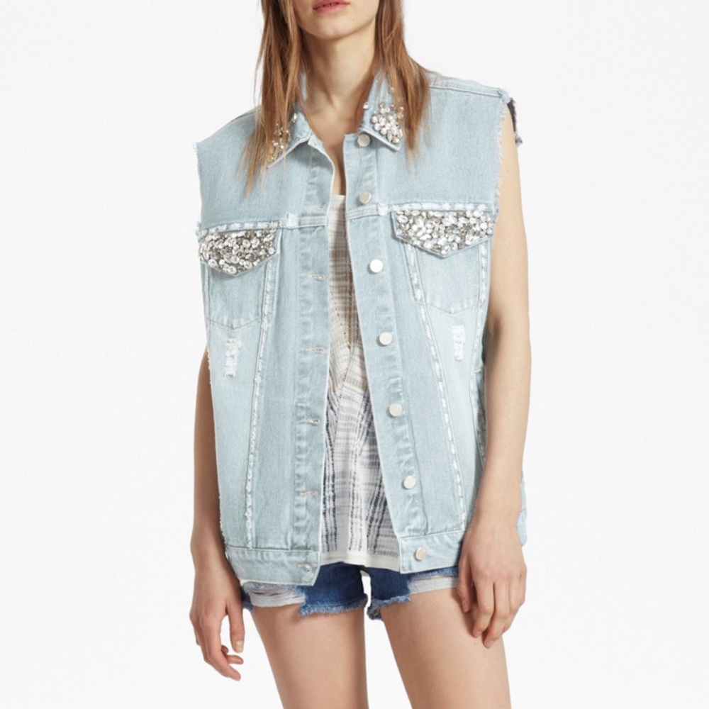 French Connection Bejeweled Denim Vest - xs - Picture 2 of 6
